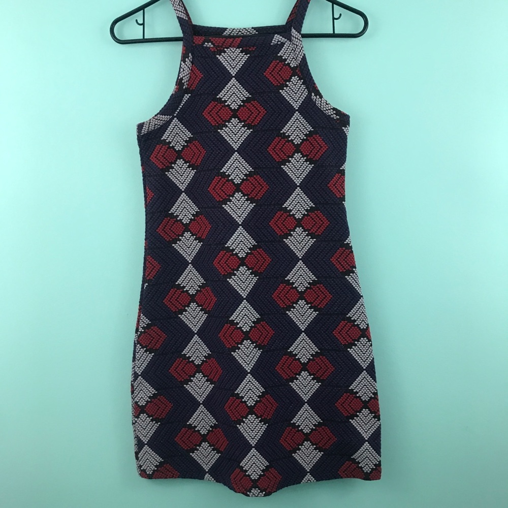 Topshop Bodycon Diamond Print Textured Dress
